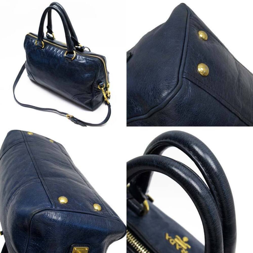 Prada favorite Blue bag handbag leather gold shoulder Navy classic
